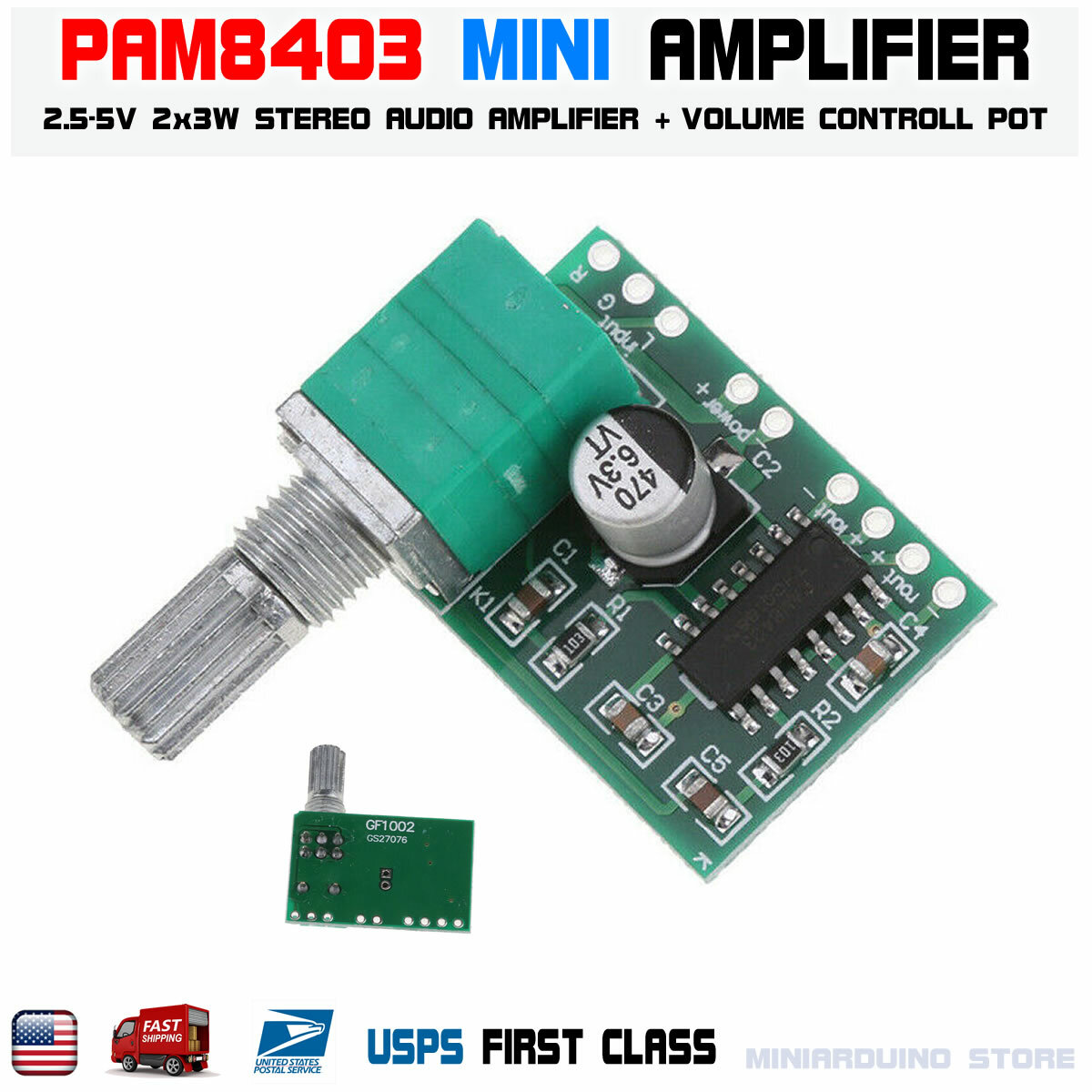 PAM8403 3W Stereo Audio Power Amplifier Board Module with Volume Control Pot USA