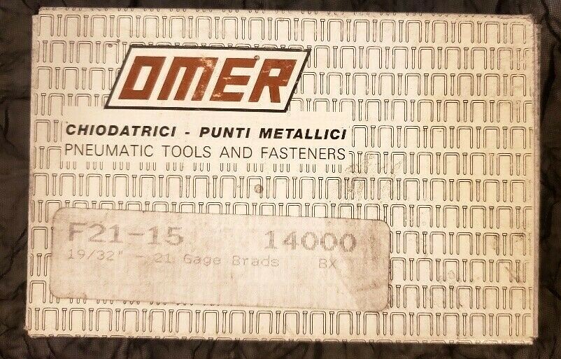 19/32" OMER Galvanized BRADS - 21 Gauge GA - New box of 14,000 Pneumatic F21-15