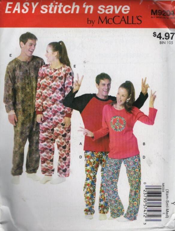 9204 MCCALL'S MISSES/MEN'S/TEEN BOYS TOPS/PANTS/JUMPSUIT SZ XS-M
