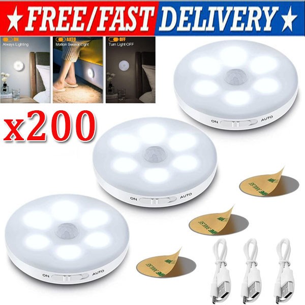 LED Motion Sensor Under Cabinet Closet Light USB Rechargeable Kitchen Lamp