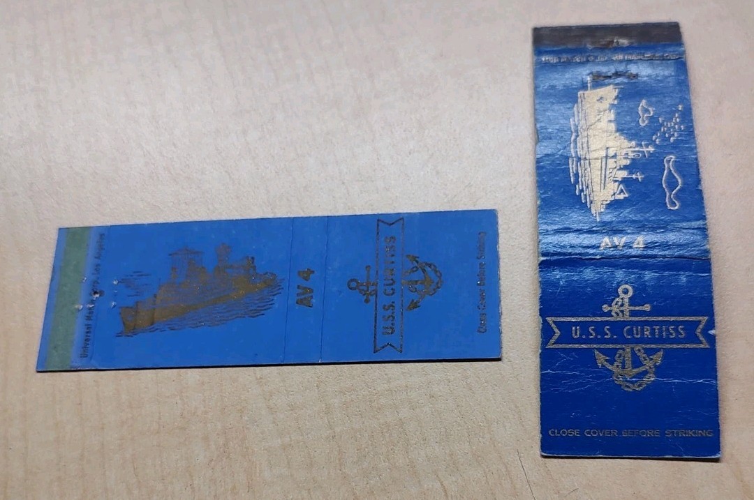 Matchbook Cover USS Curtiss AV-4 Seaplane Tender First Built From Ground Up WWII