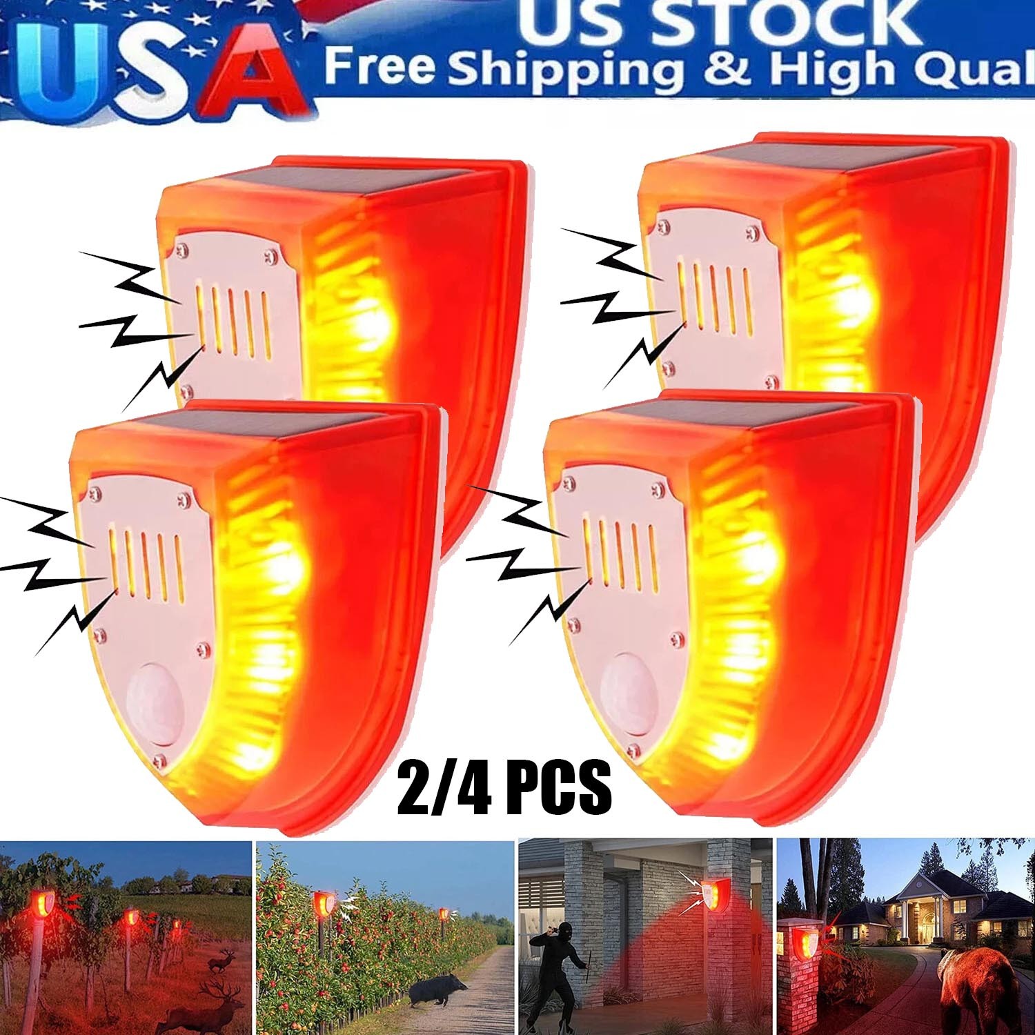 2/4 Pcs Solar Alarm Motion Detector with Sound Outdoor Motion Sensor 129db
