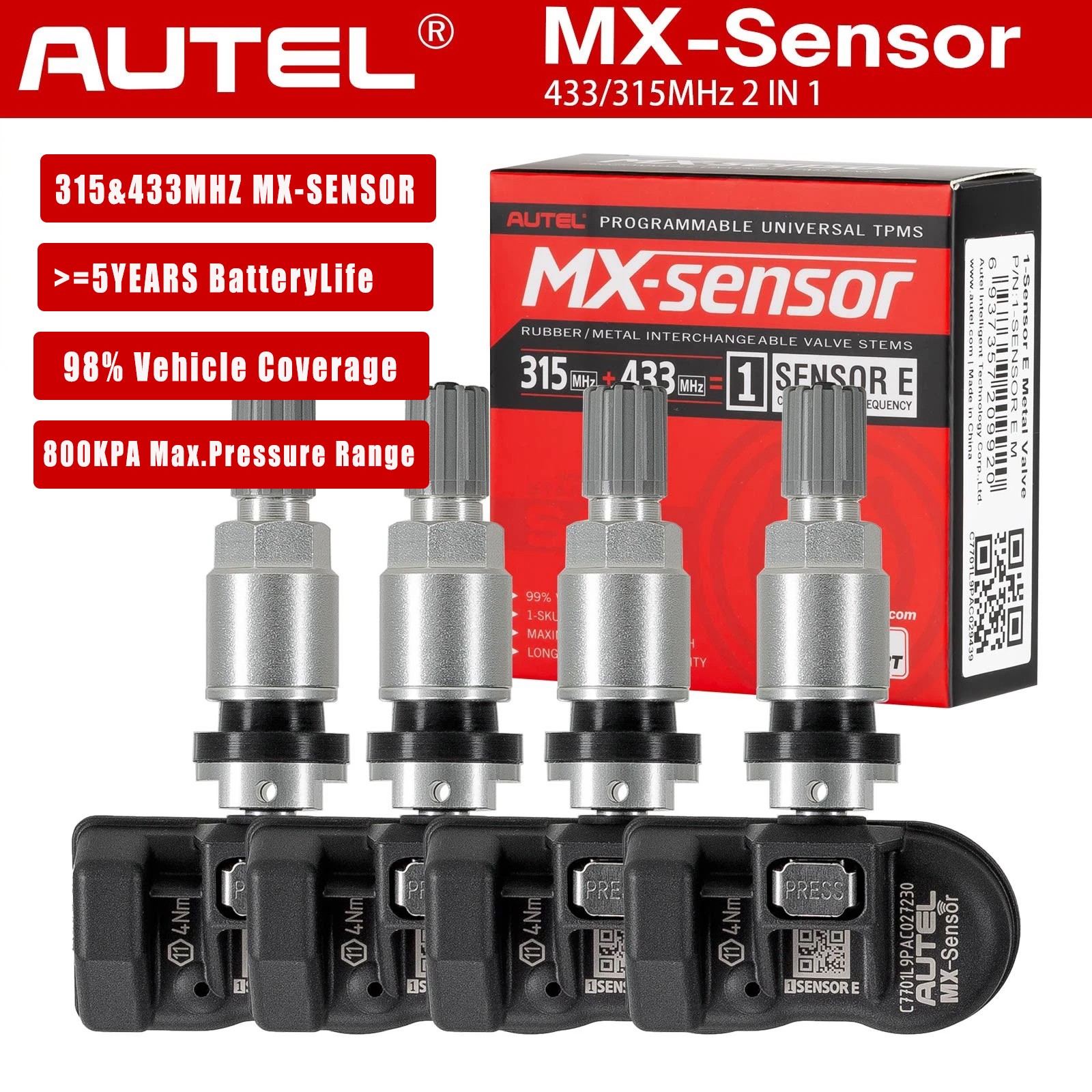 Original Autel MX-Sensor Universal Programmable TPMS Sensor 433MHZ/315MHZ 2 IN 1