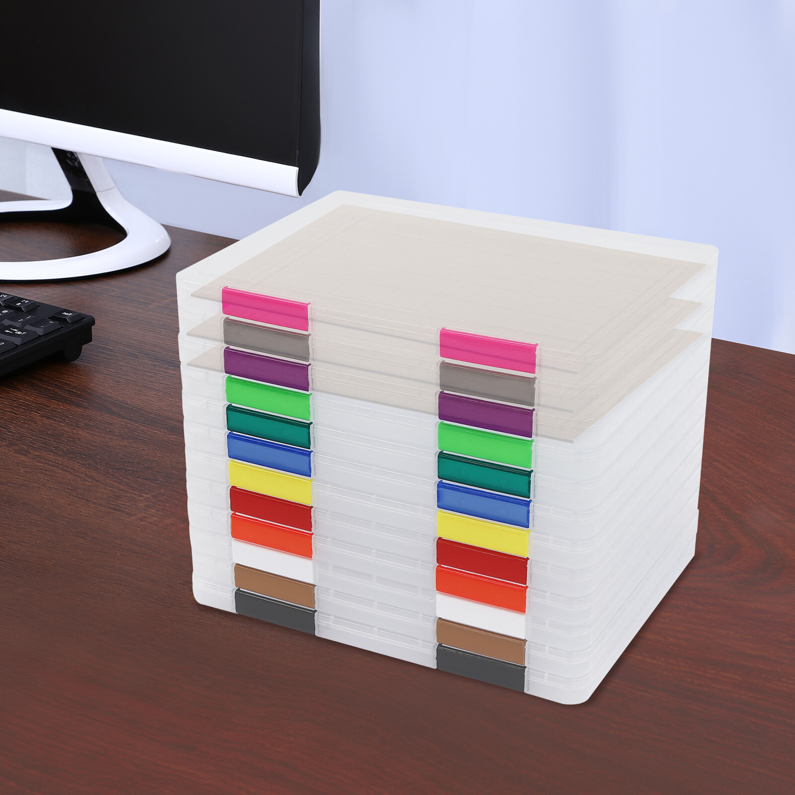 12 Pcs A4 Clear File Boxes Paper Storage Box Document File Holder with Buckle