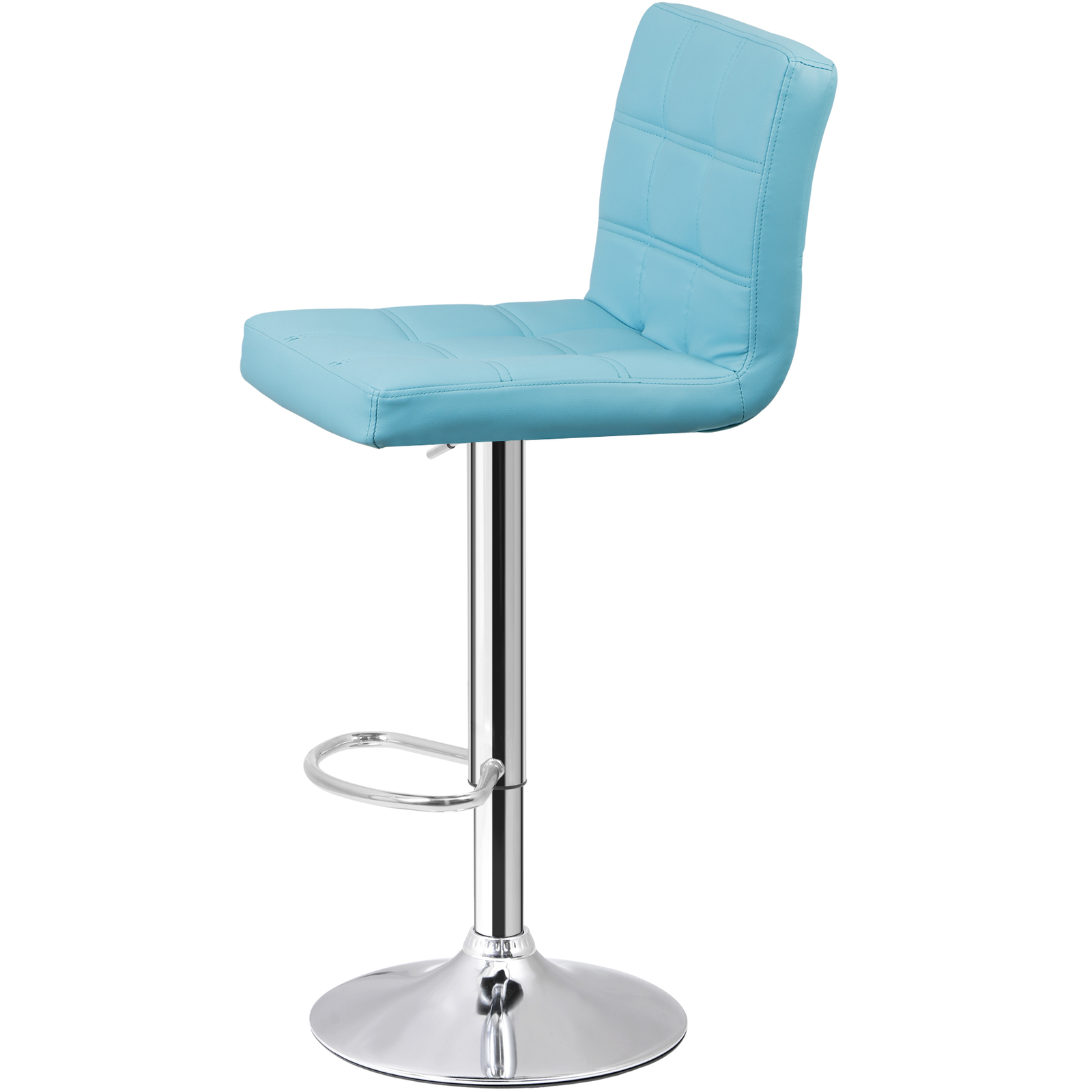 2PCS Bar Stools Blue PU Leather Height Adjustable Swivel Barstools Armless