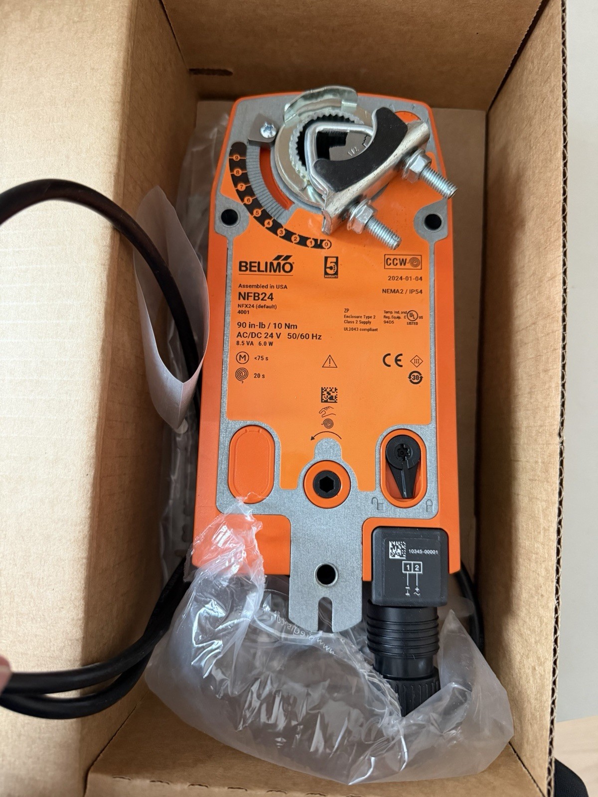 Belimo NFB24 HVAC Damper Actuator, 24V AC/DC, 50/60Hz, Corded Electric