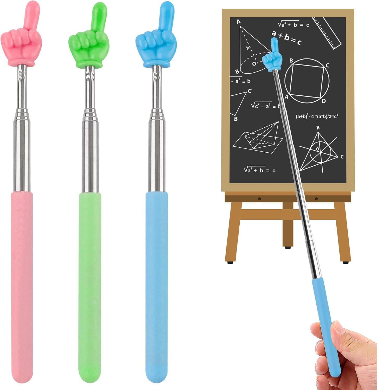 3 Pack Retractable Pointer Stick for Classroom, Extendable Pointing Stick, Ideal