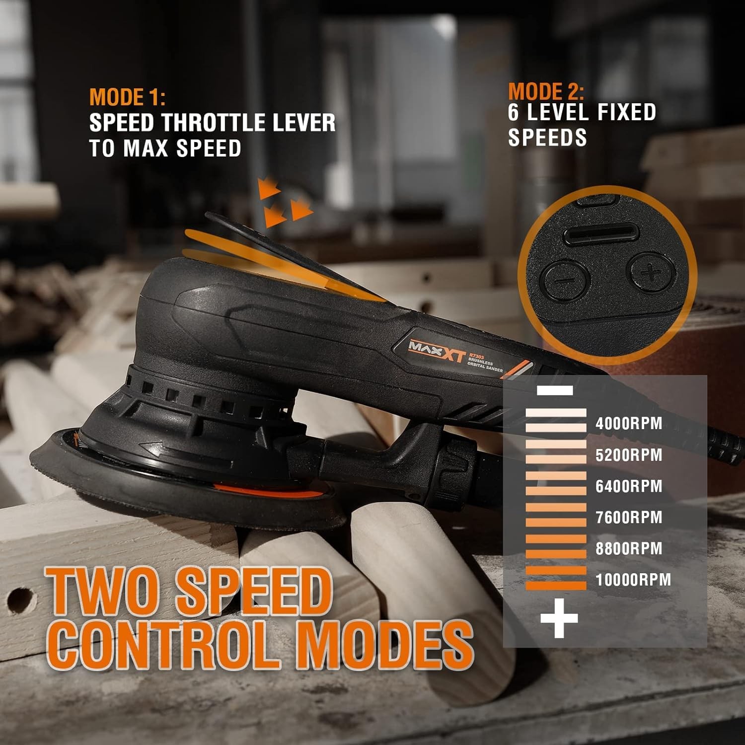 Maxxt Electric 2.5Mm Random Orbital Sander Brushless 350W 3A Multi-Function