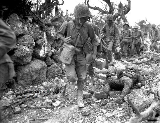 Marine passes by KIA Japanese Soldier lies Dead WWII WW2 8x10 Photo 192