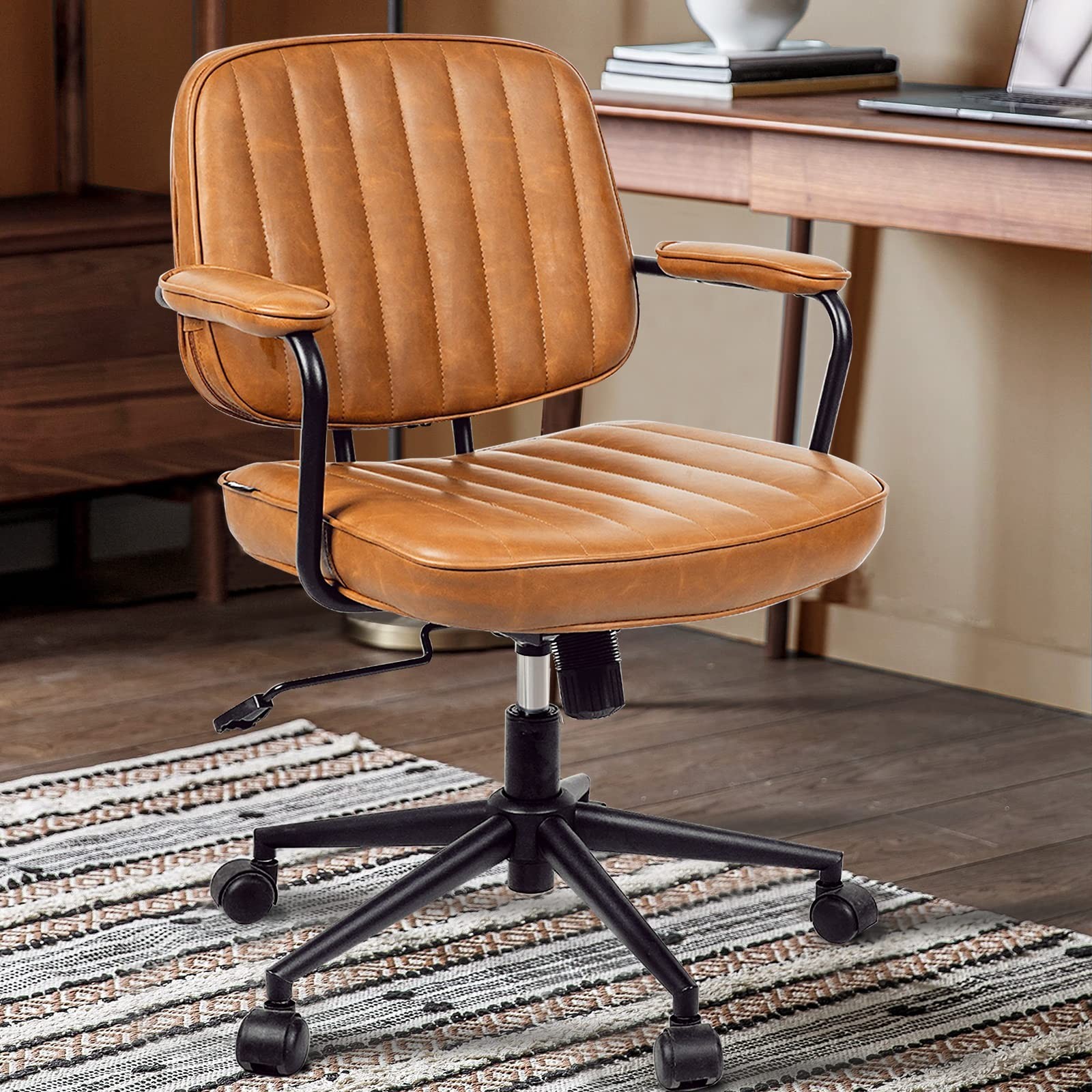 Artswish Mid Century Desk Chair Leather Office Chair Brown Office Desk Chair ...