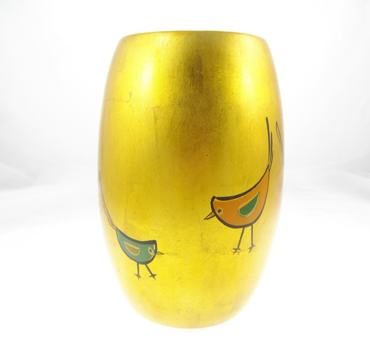 5.75" Vintage MCM Lacquered Bird Vase Asian? Gold