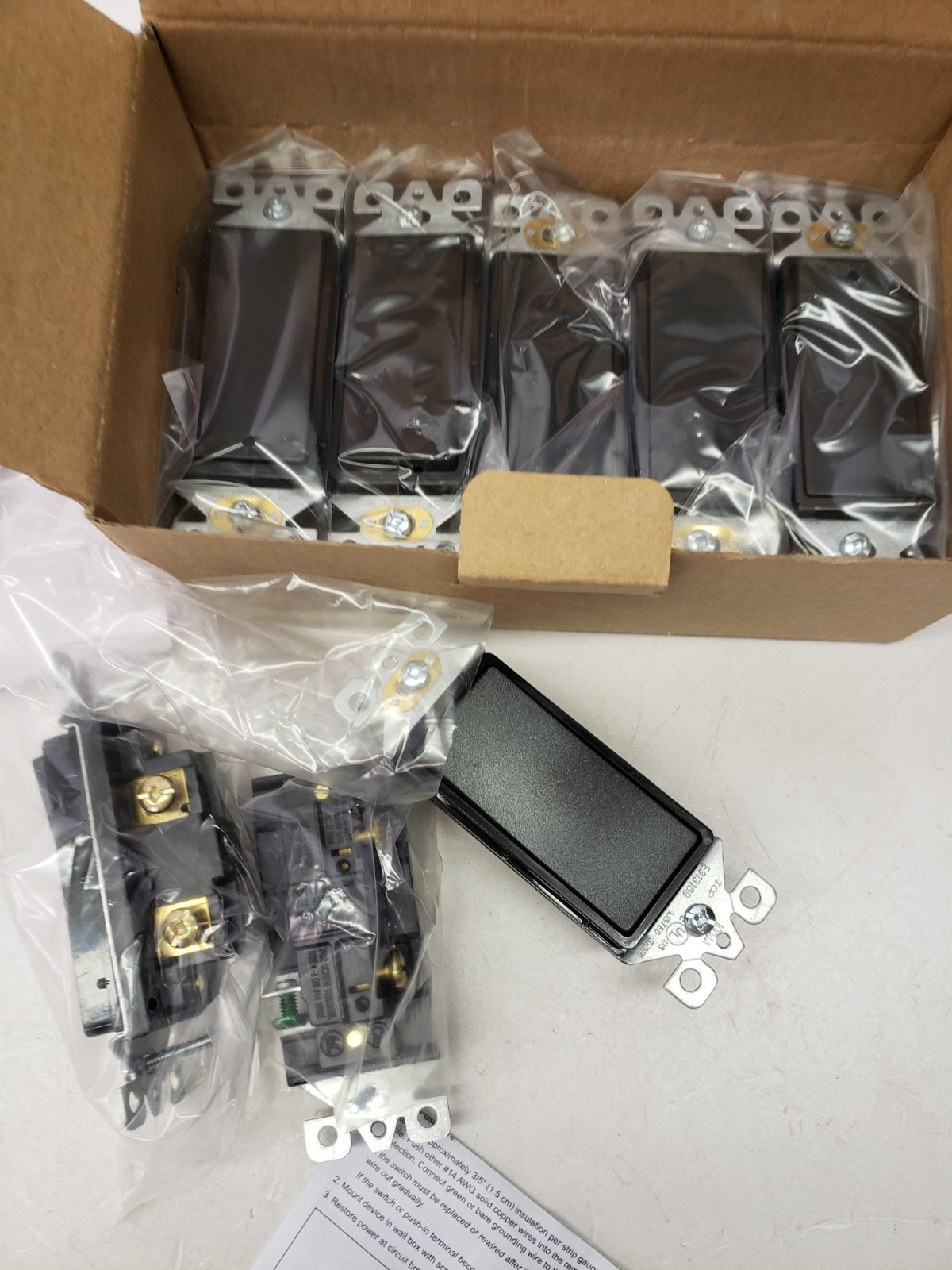 Lot of 8 Elegrp Matte Black Single Pole Decorator Light Switches 15 AMP