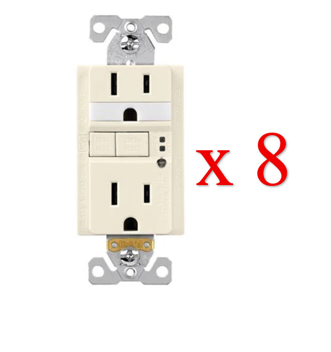 (Lot of 8) Eaton TRSGFNL15 Duplex Receptacle Nightlight GFCI 15A Light Almond
