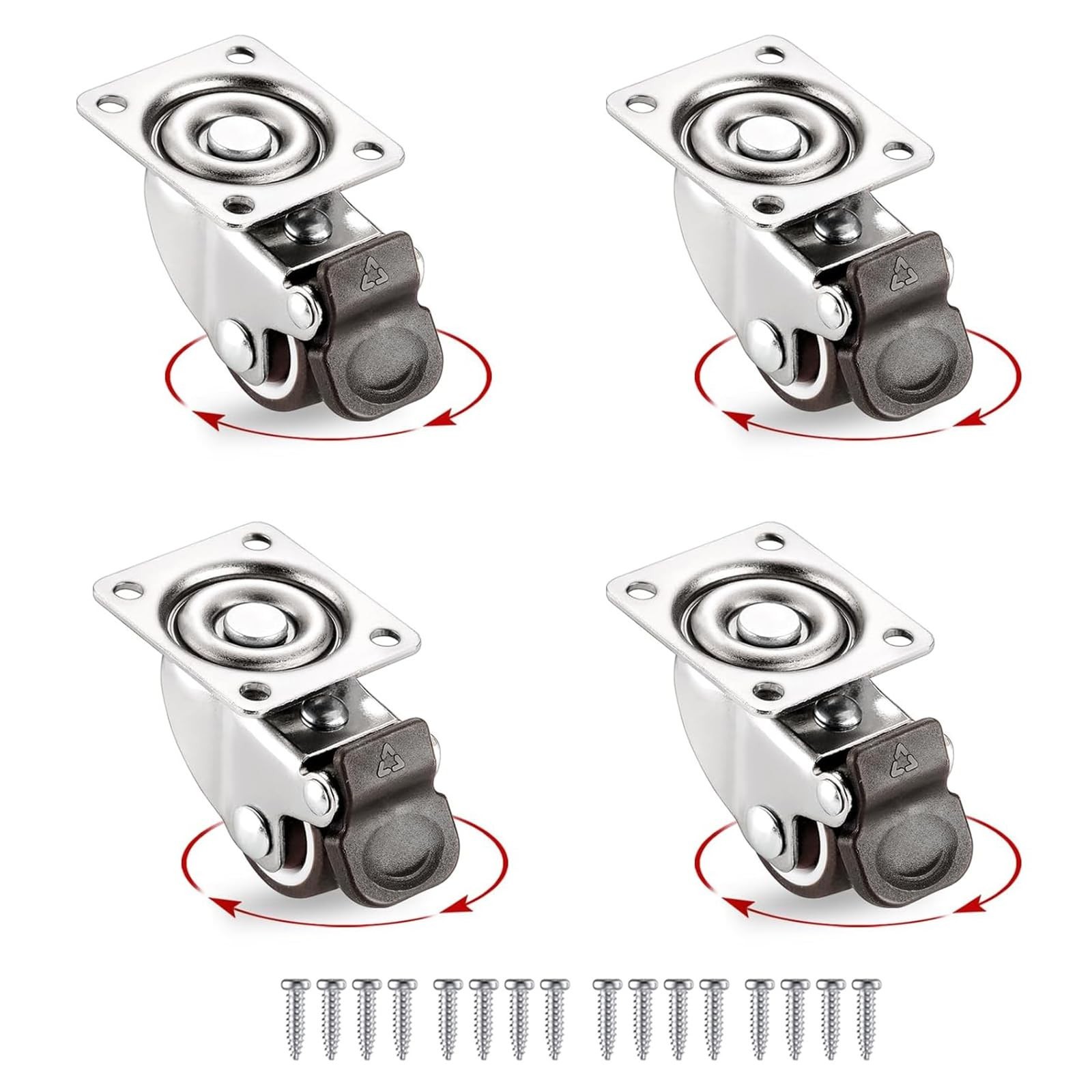 1 Inch Caster Wheels for Furniture, Silent Bearing Swivel Plate Casters Set o...