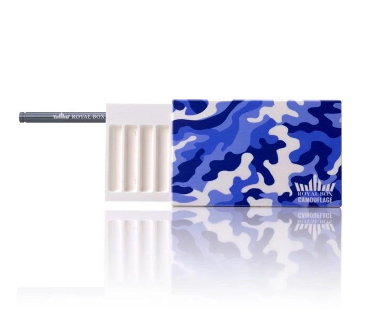 Original Royal Box Blue Camouflage 8 Slot Snuff Box w/ Built In 3” Metal Straw