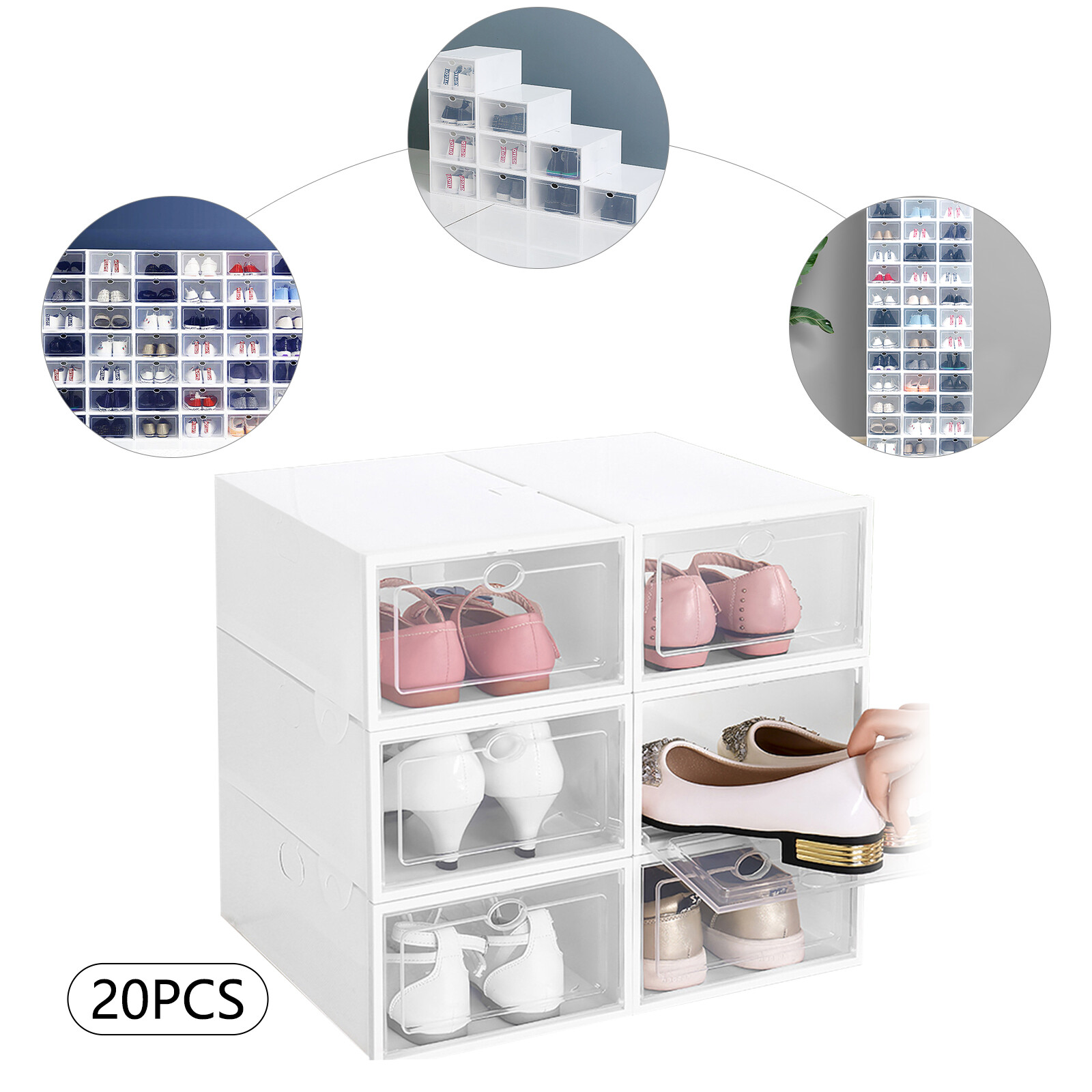 Stackable Shoe Storage Box Durable Plastic Sneaker Display Case Organizer 20pcs