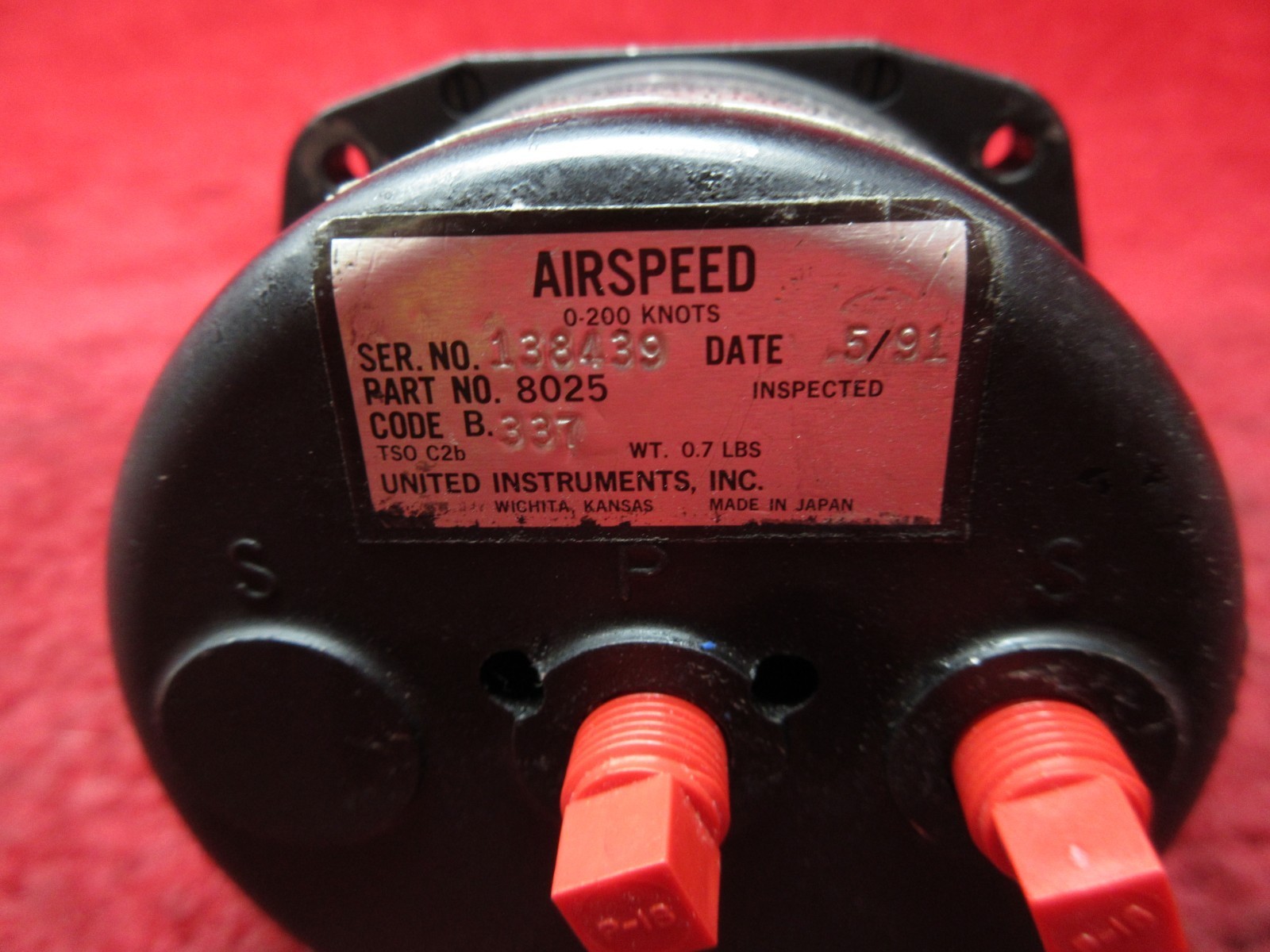 United Instruments, Inc. Airspeed Indicator PN 8025-B337