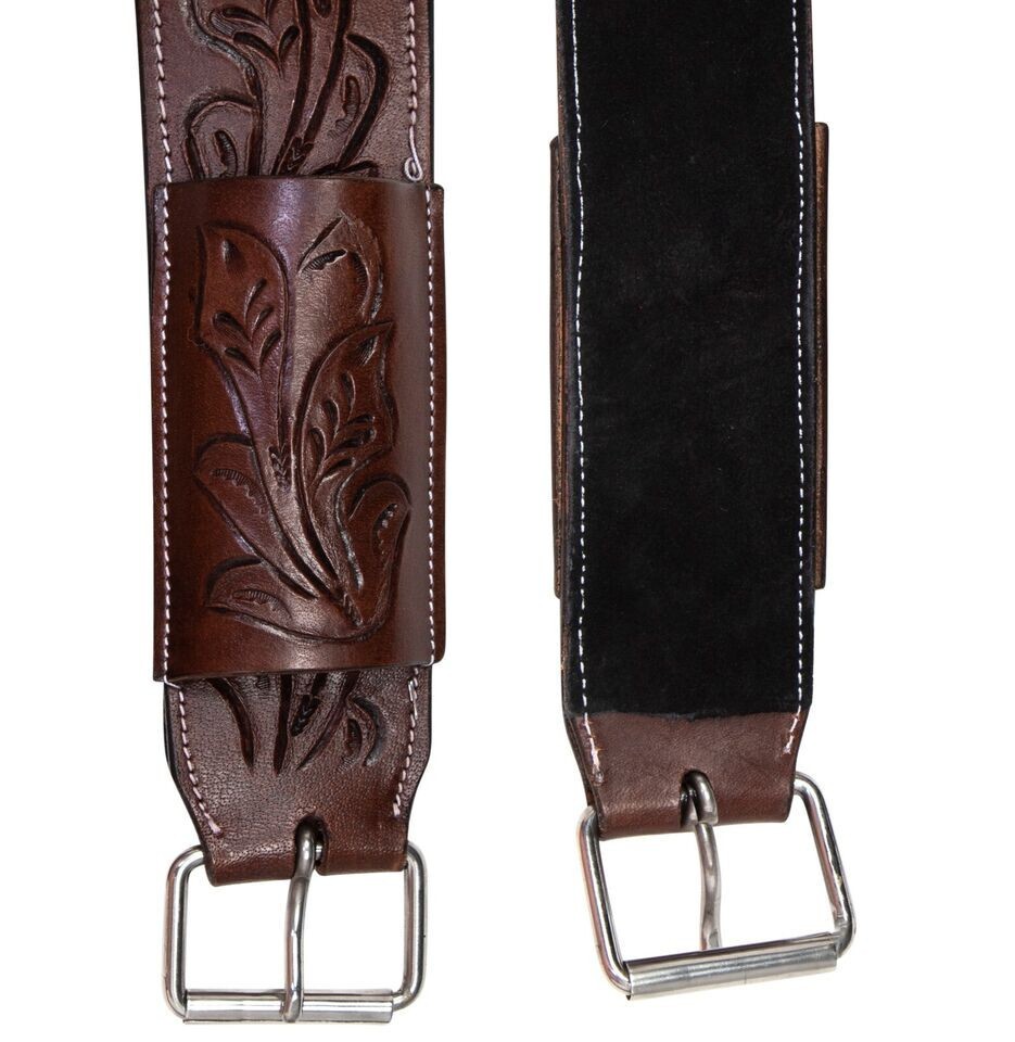 Floral Tooling Geniune Dark Brown Leather For Western Saddle Cinch Girth