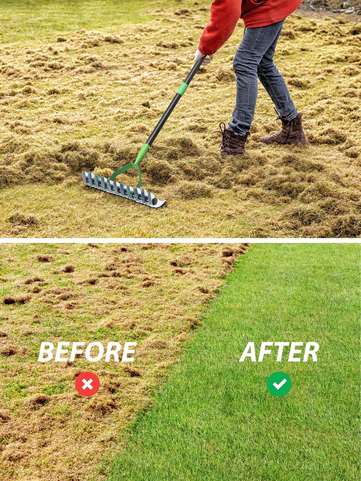 53 Inch Heavy Duty Lawn Thatch Rake Garden Dethatcher Sharp Tines Soil Tool