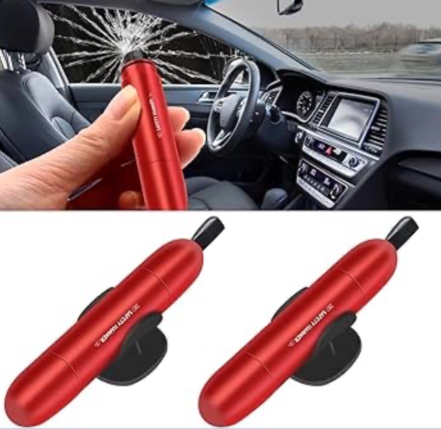 2x Car Safety Hammer, Window Glass Breaker, Seat Belt Cutter Tool