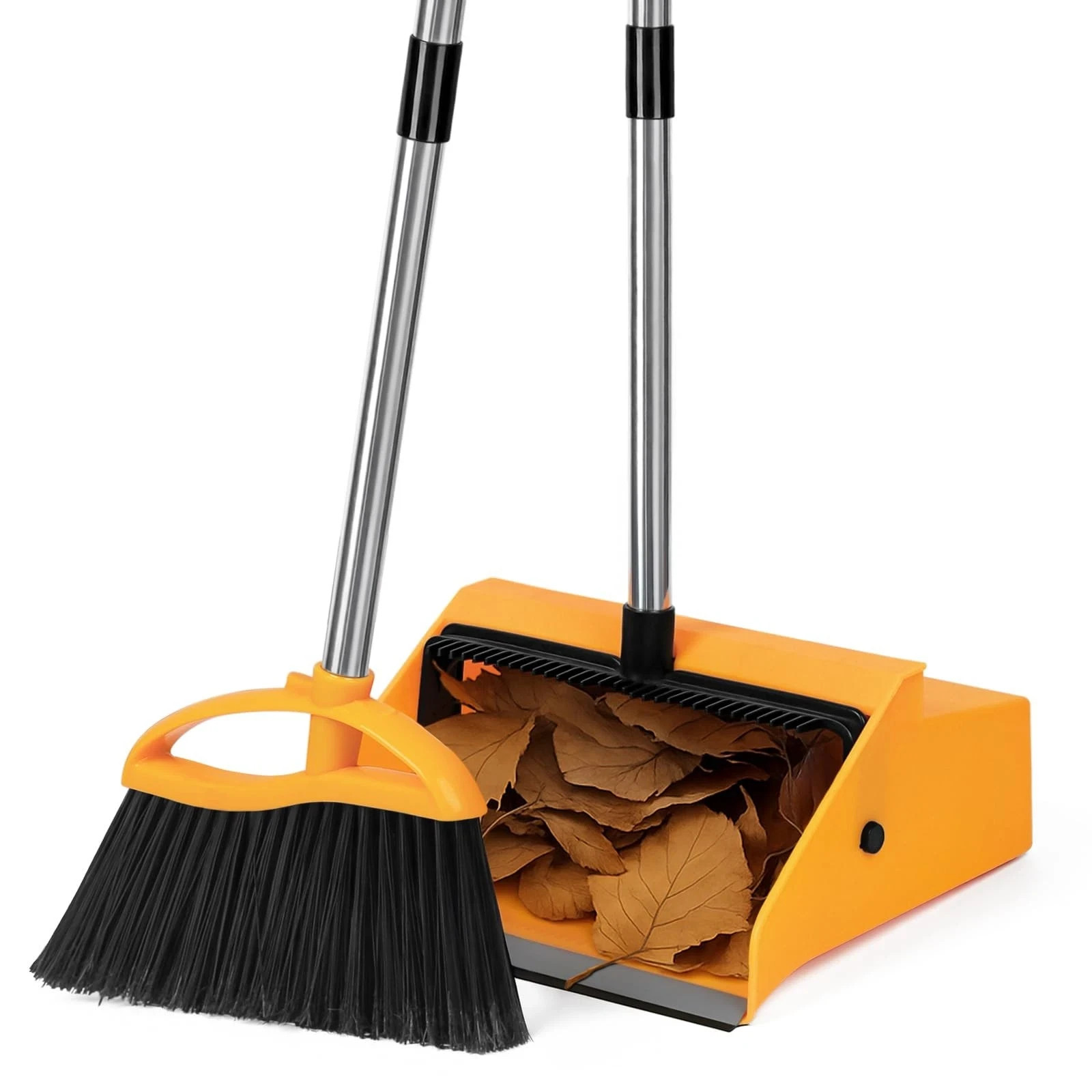 Commercial Broom and Dustpan Set，Long Handle Upright Heavy Duty Dust Pan Outd...