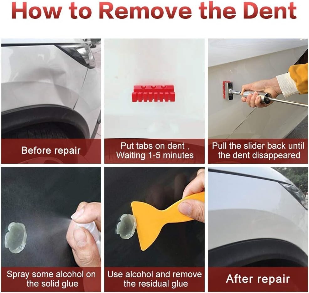 Ergonomic T-Bar Dent Puller Kit for Paintless Car Dent Removal - DIY Solution