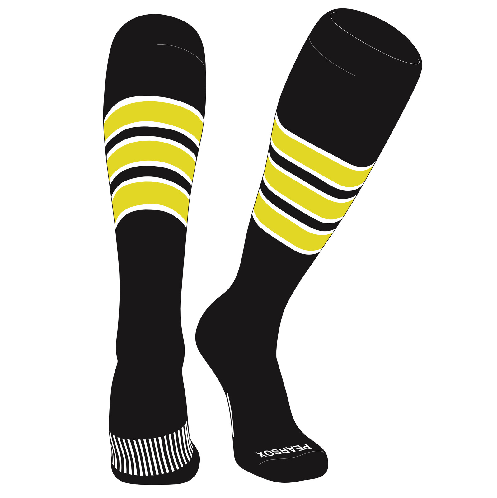 Striped OTC Baseball, Softball, Football Socks (C) Black, White, Bright Yellow