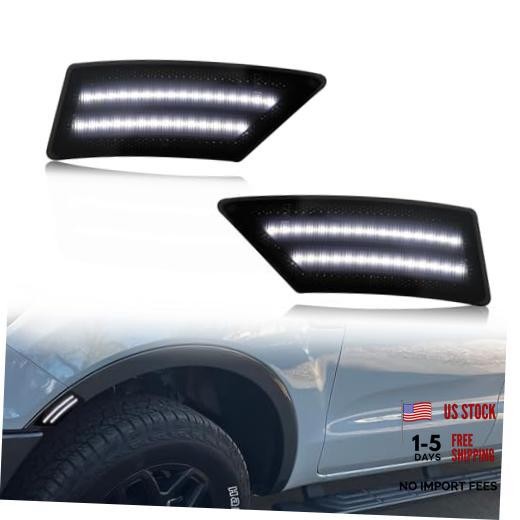 Smoked Lens White Front Fender Side Marker Lights Compatible with White LED