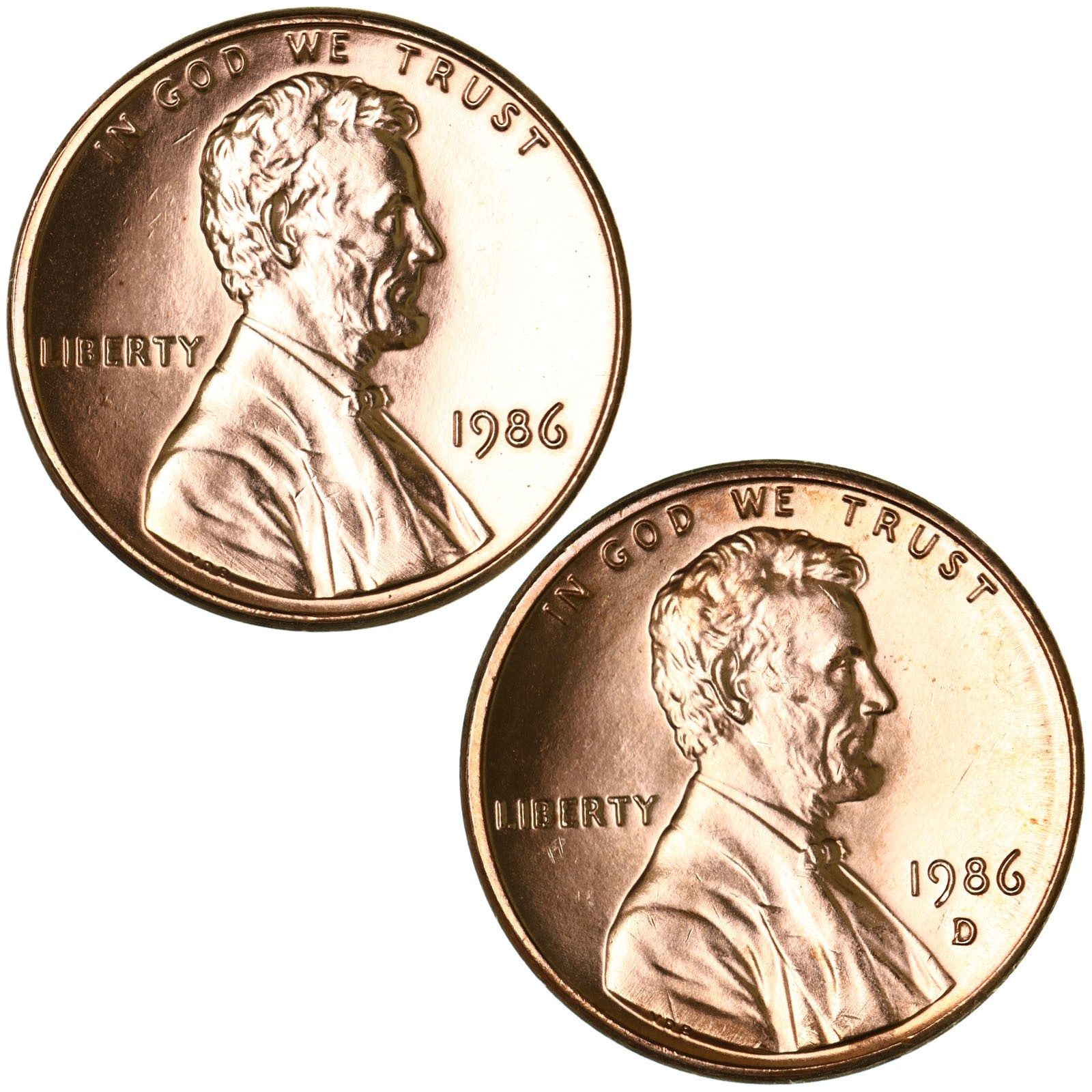 1986 P D Lincoln Memorial Cent Brilliant Uncirculated 2 Coin Year Set