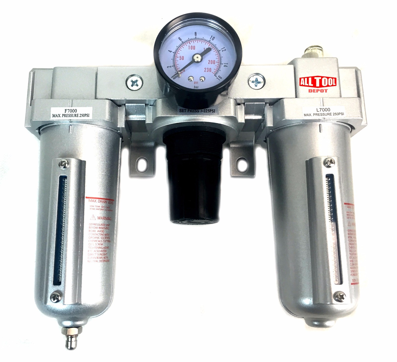 1/2" COMBO PARTICULATE FILTER REGULATOR LUBRICATOR COMPRESSED AIR Manual Drain