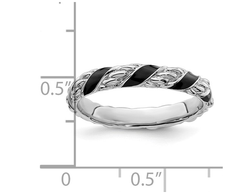 Black Enamel Band Ring in Polished Sterling Silver