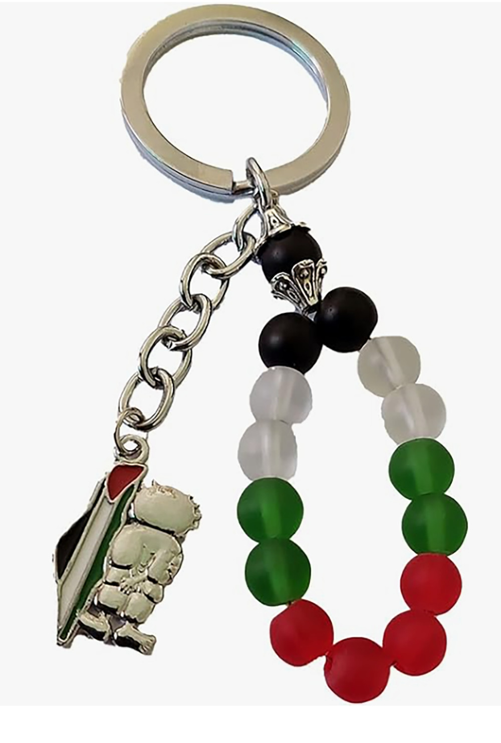 Palestine handmade beads & metal keychain  with Handala  colored Map pendant