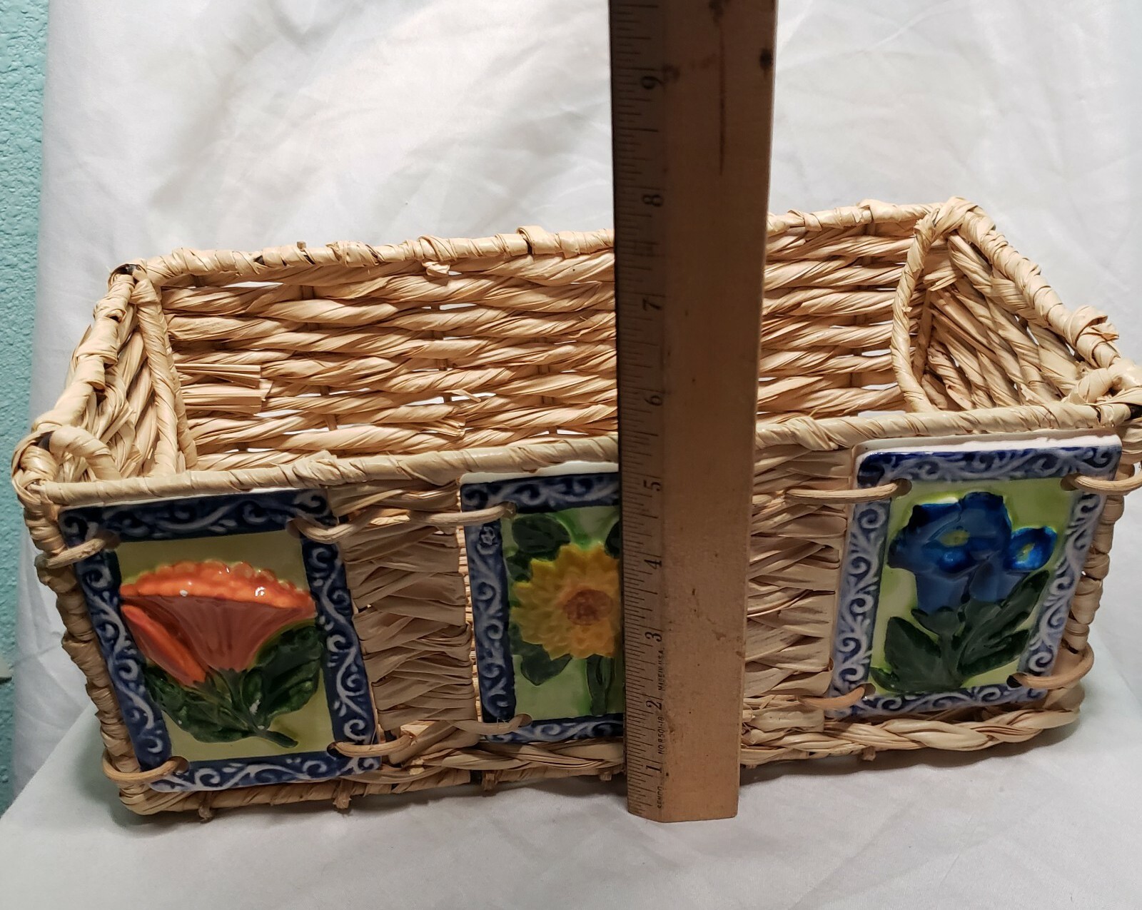 Beautiful Wicker Basket with Ceramic Tiles Floral Decor Philippines