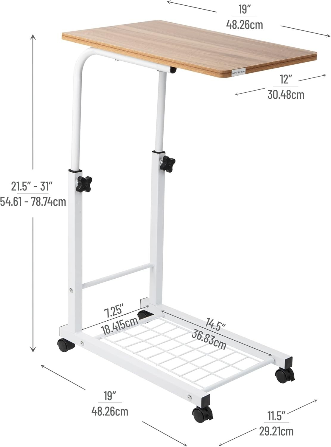 Height Adjustable Laptop Desk with Locking Wheels & Storage - Modern Elegance
