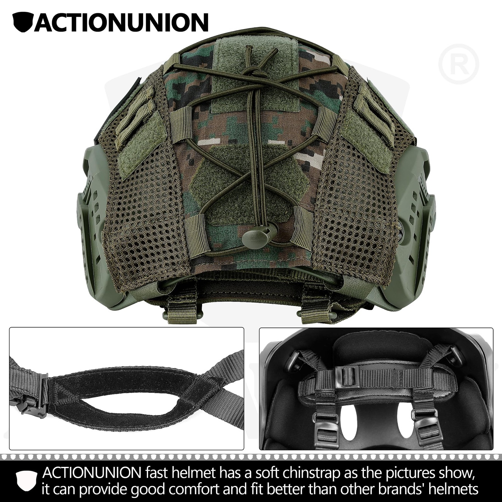 ACTIONUNION Airsoft Helmet Basic Set PJ Type Tactical Paintball Medium, OD