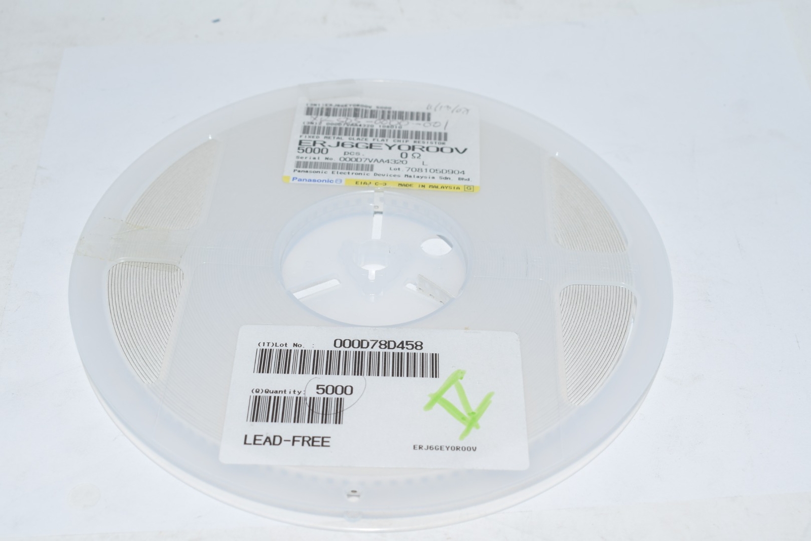Reel of 5000 NEW Panasonic ERJ-6GEY0R00V Chip Resistor 0 Ohms Jumper 0.125W, 1/8