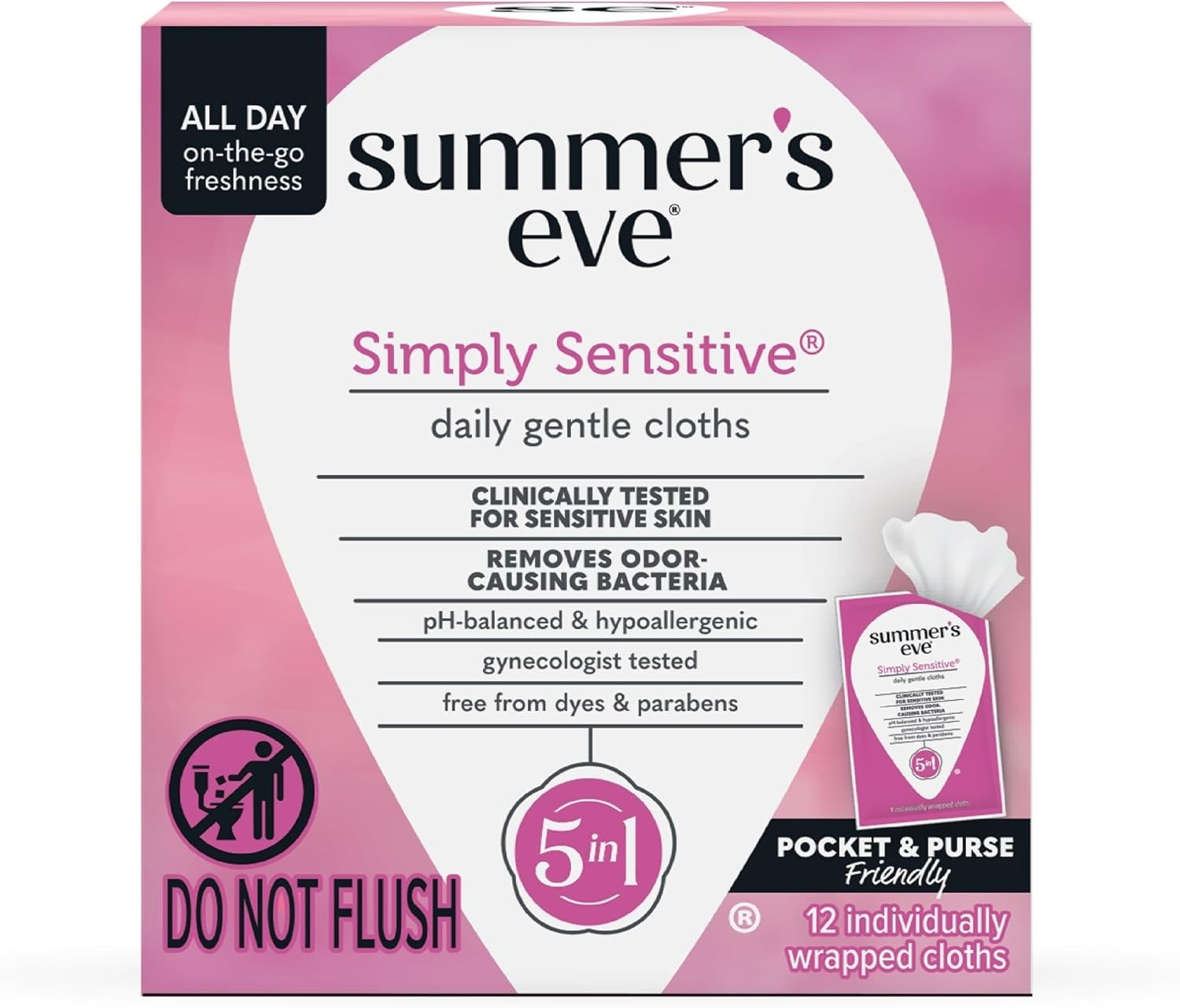 Summer's Eve Simply Sensitive Feminine Wipes, Gentle pH-Balanced Micellar Water