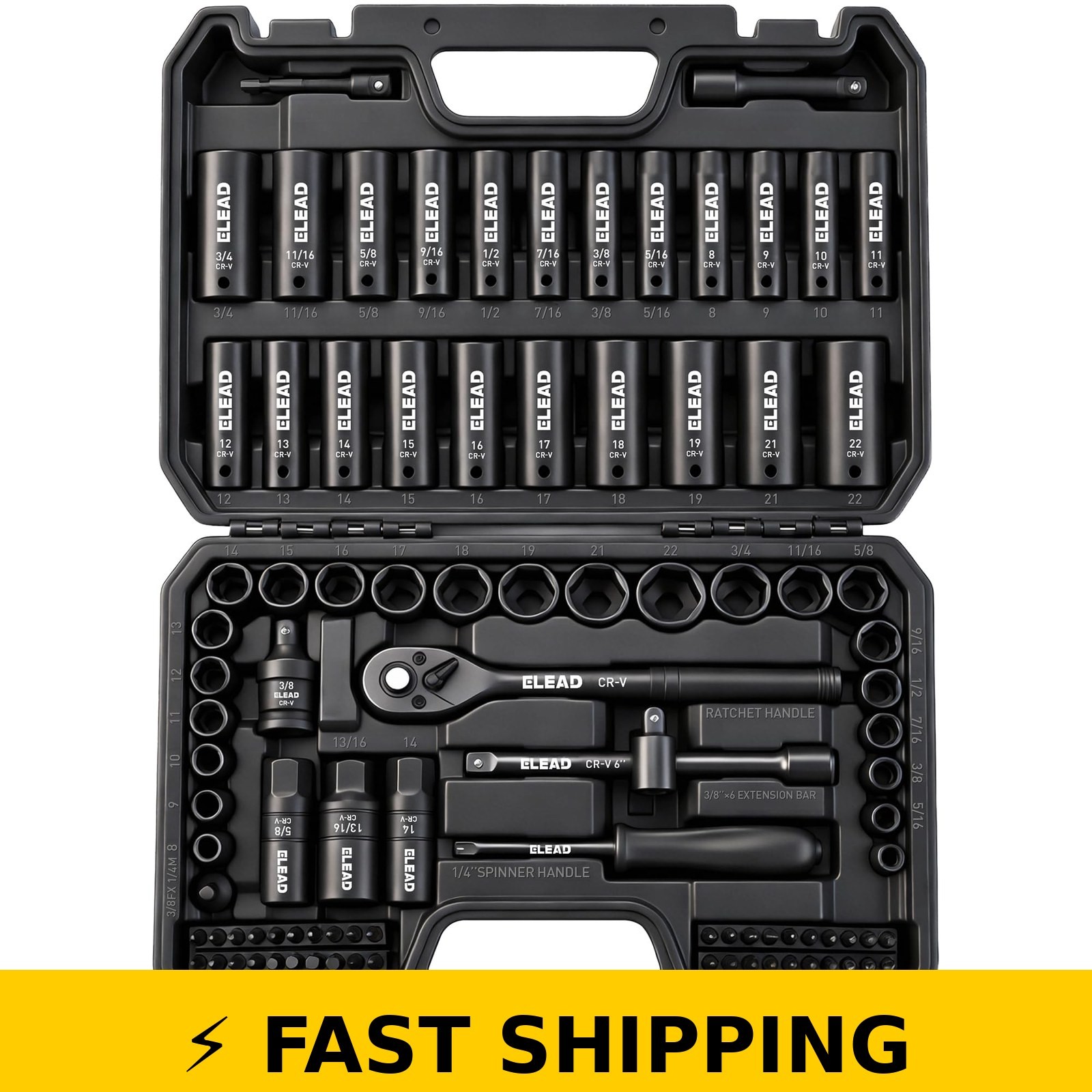 ELEAD 96-Piece 3/8" Drive Impact Socket Set - SAE & Metric