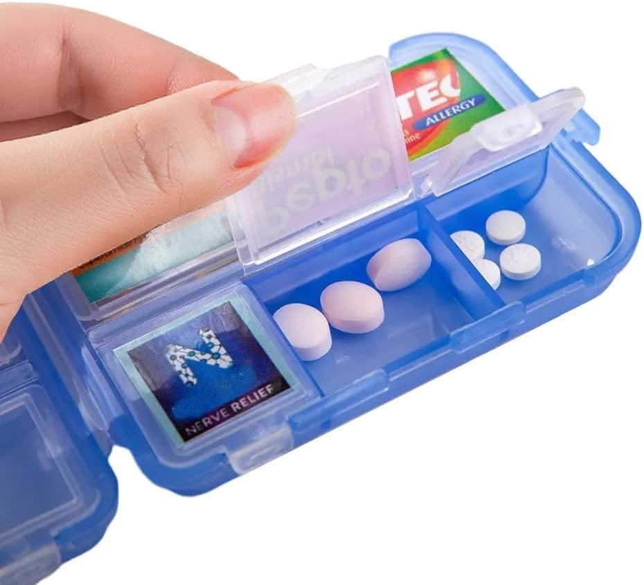 Pill Organizer with Medicine Labels Travel Daily Pill Container Mini Medication