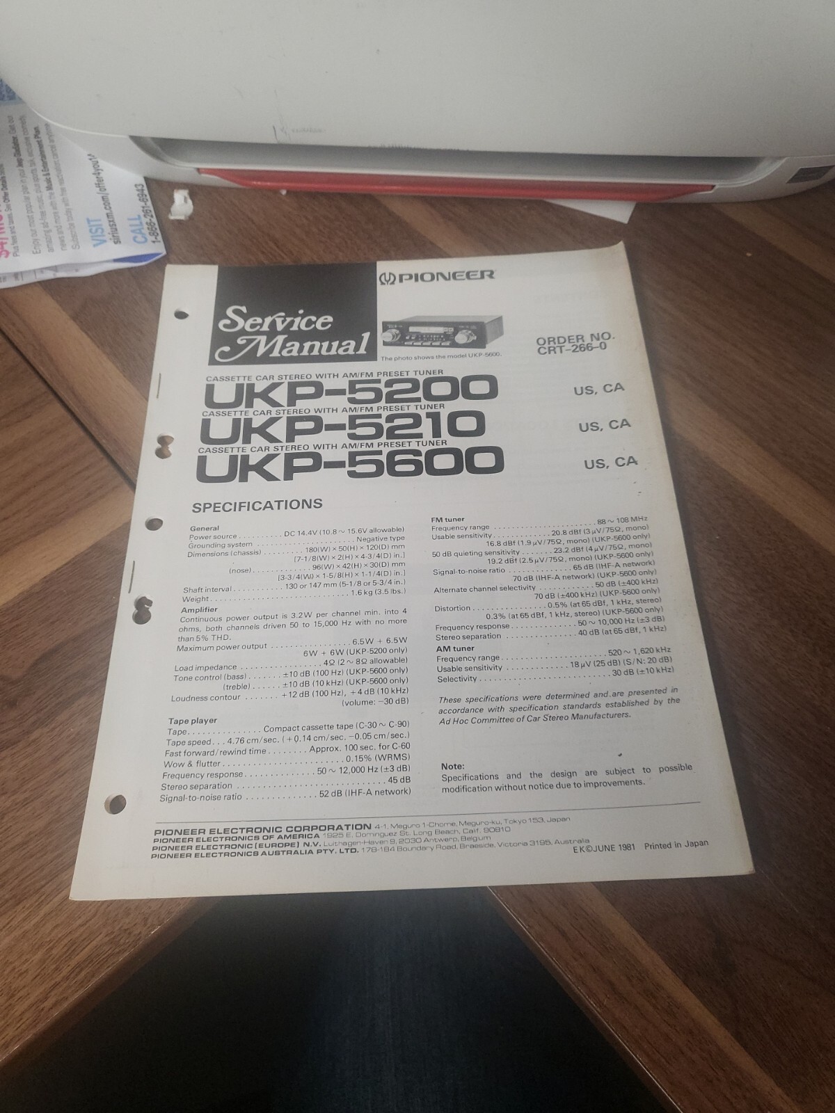 Pioneer UKP-5200 UKP-5210 UKP-5600 Car Stereo  Service Manual *Original*