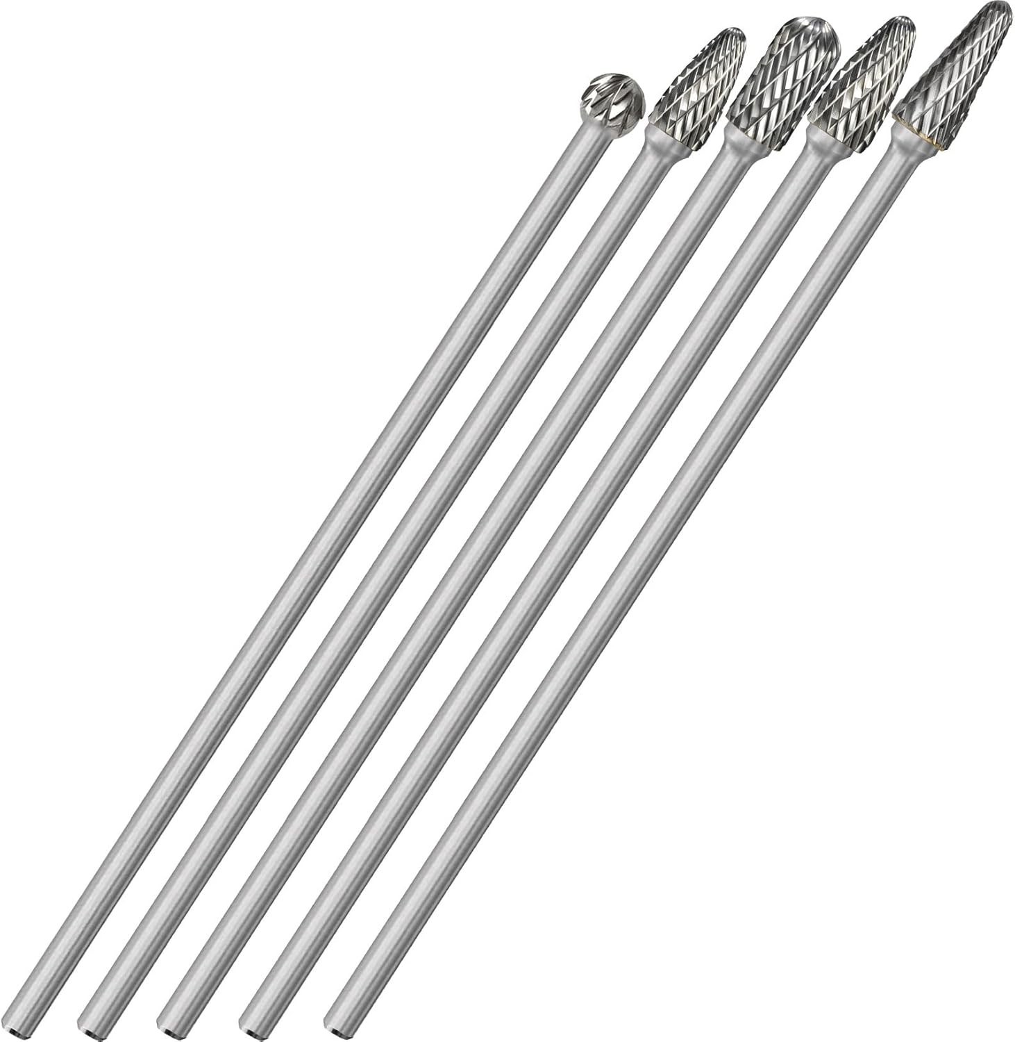Versatile 5 Pcs Carbide Burrs 6.2" Long - Double Cut Bits for Grinding & Shaping