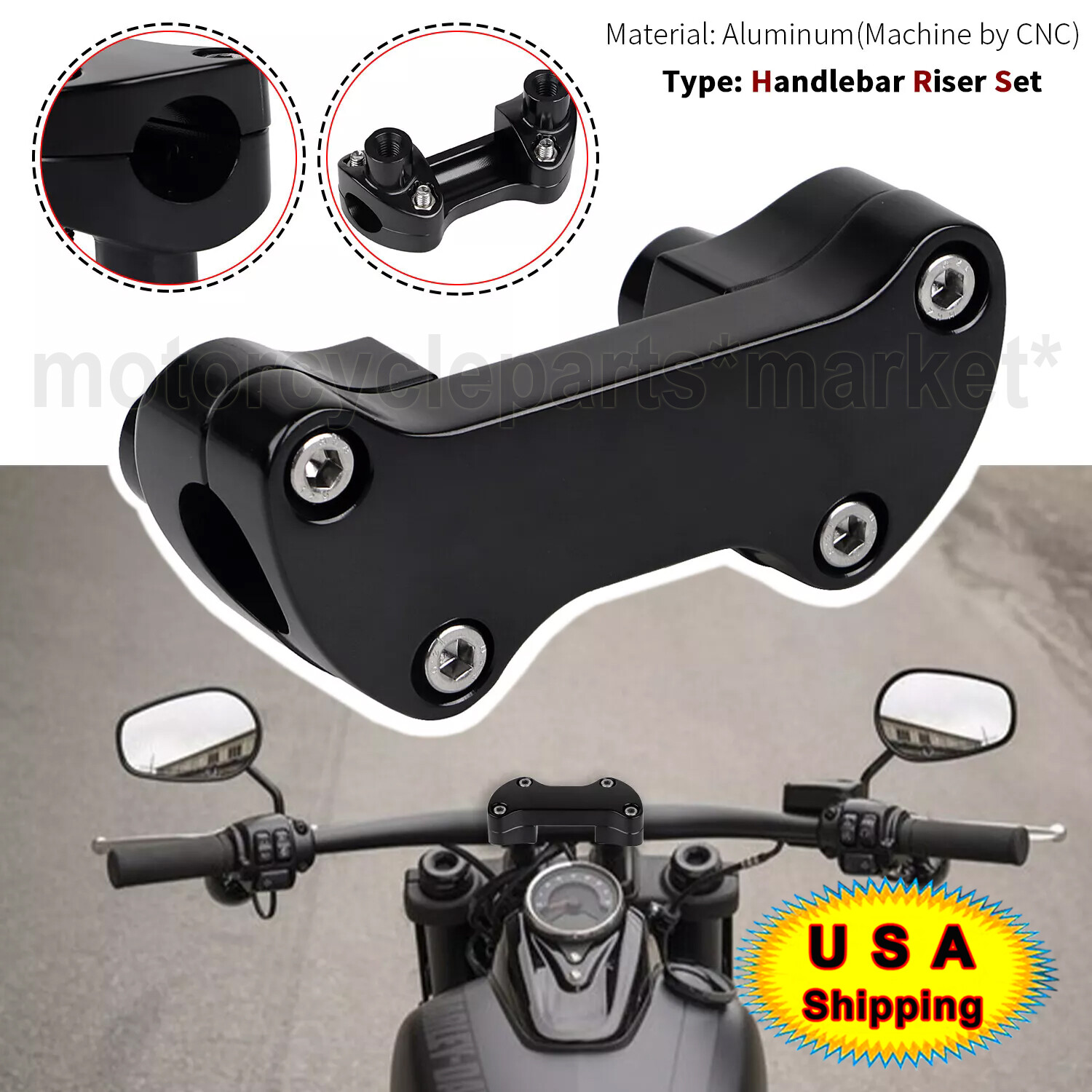 Front CNC 1.7" Handlebar Risers w/Top Clamp For Harley Softail FLS Dyna FXDWG