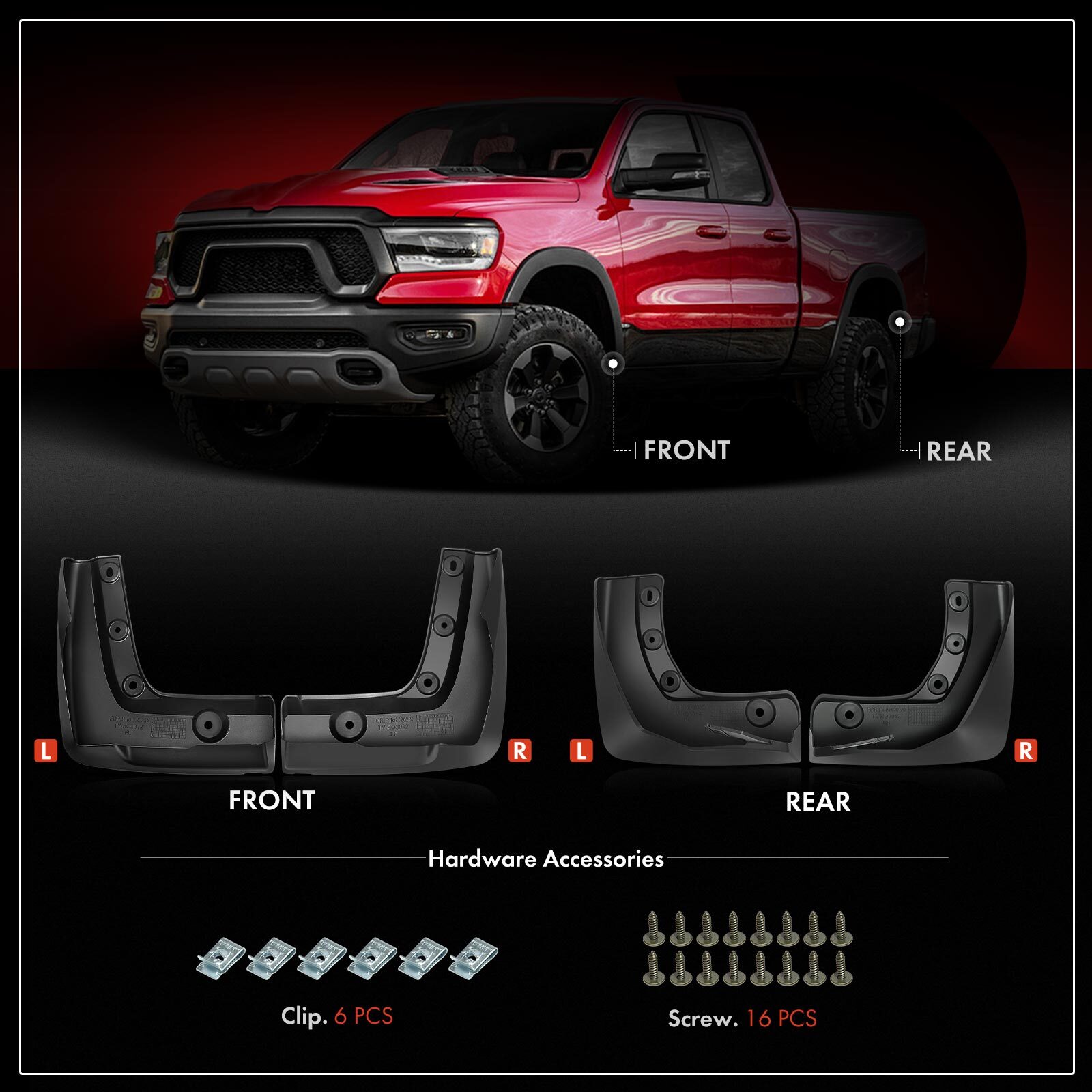 4Pcs Front & Rear Side Mud Flaps Splash Guards Fender for Honda Pilot 2023-2025