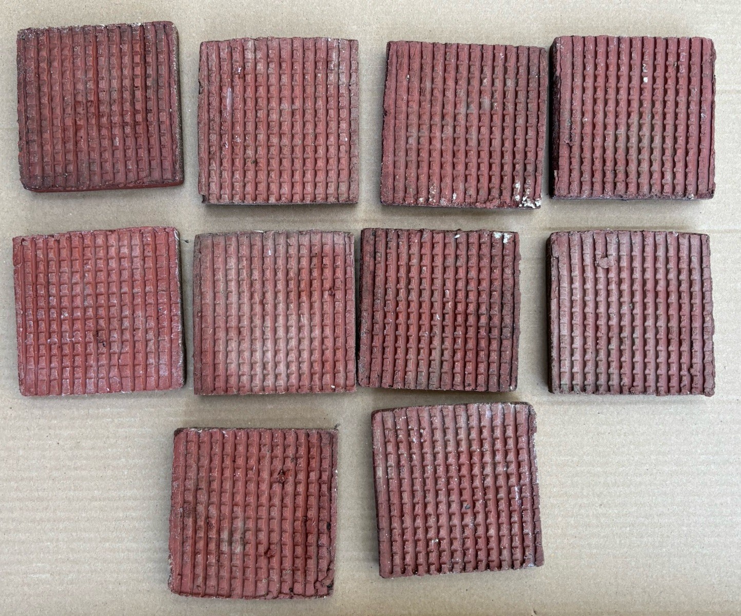 4 Vintage Hand Made Mottled Glazed Field Tile THICK 3 7/8"sq Set of 4 NOS #A
