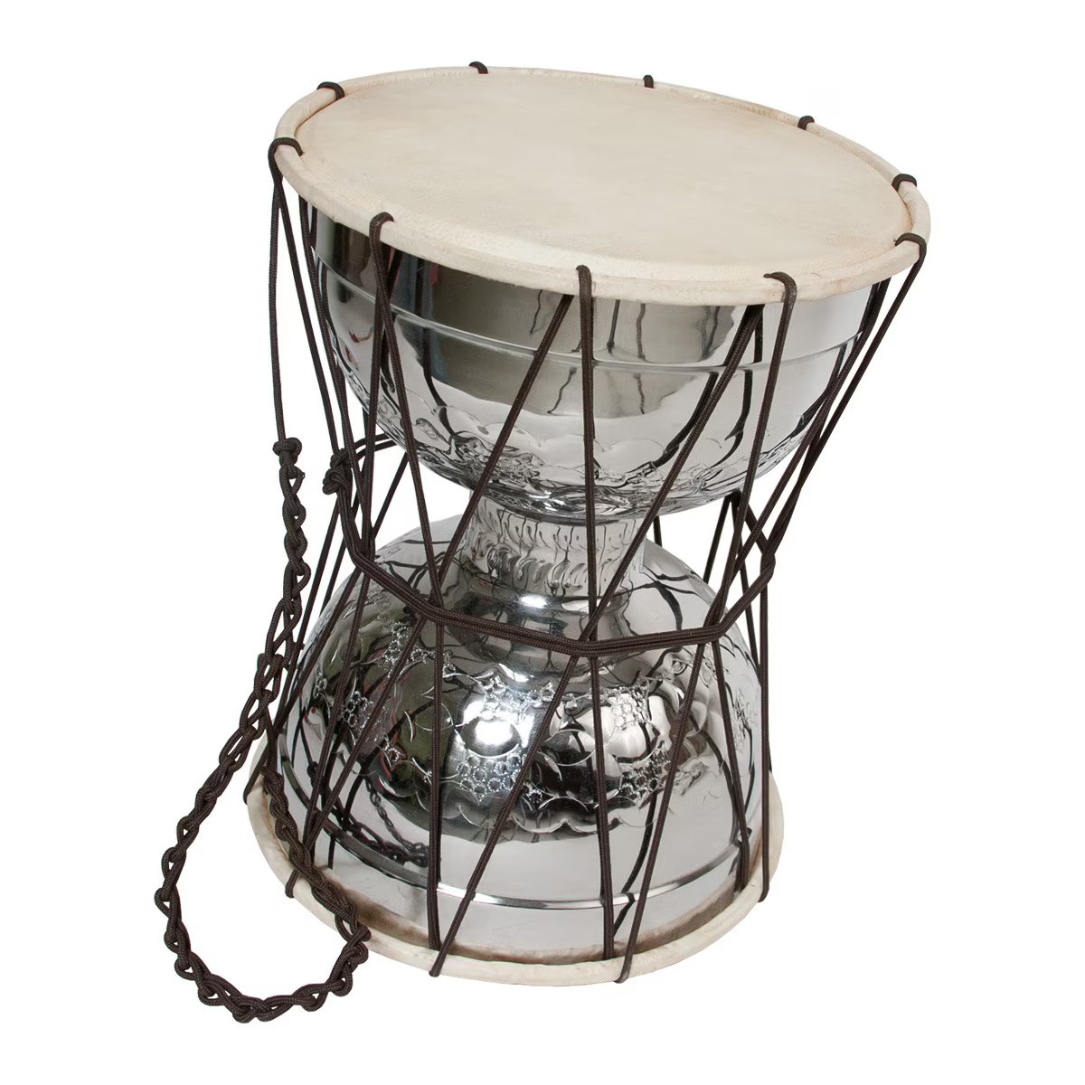 NICKEL BRASS INDIAN TALKING DRUM Two Sided Heads 10"x15"