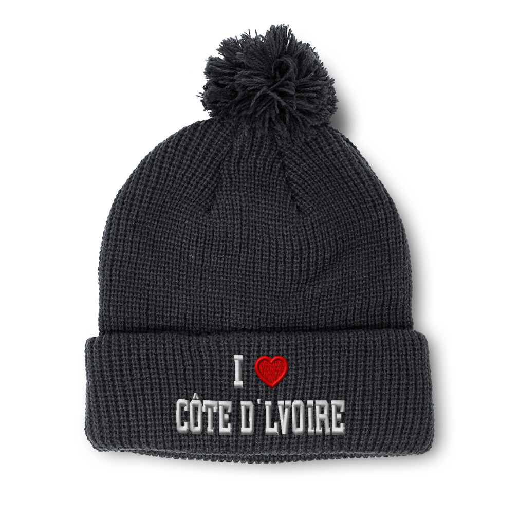 Pom Pom Beanies for Women I Love C Te D'Ivoire Winter Hats for Men Skull Cap