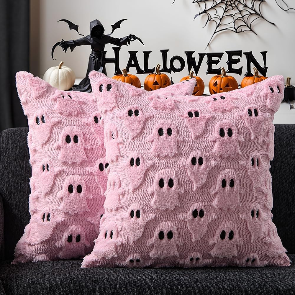 Halloween Pillow Covers 20X20 Inch 2Pcs Pink Ghost Halloween Decor | Halloween D
