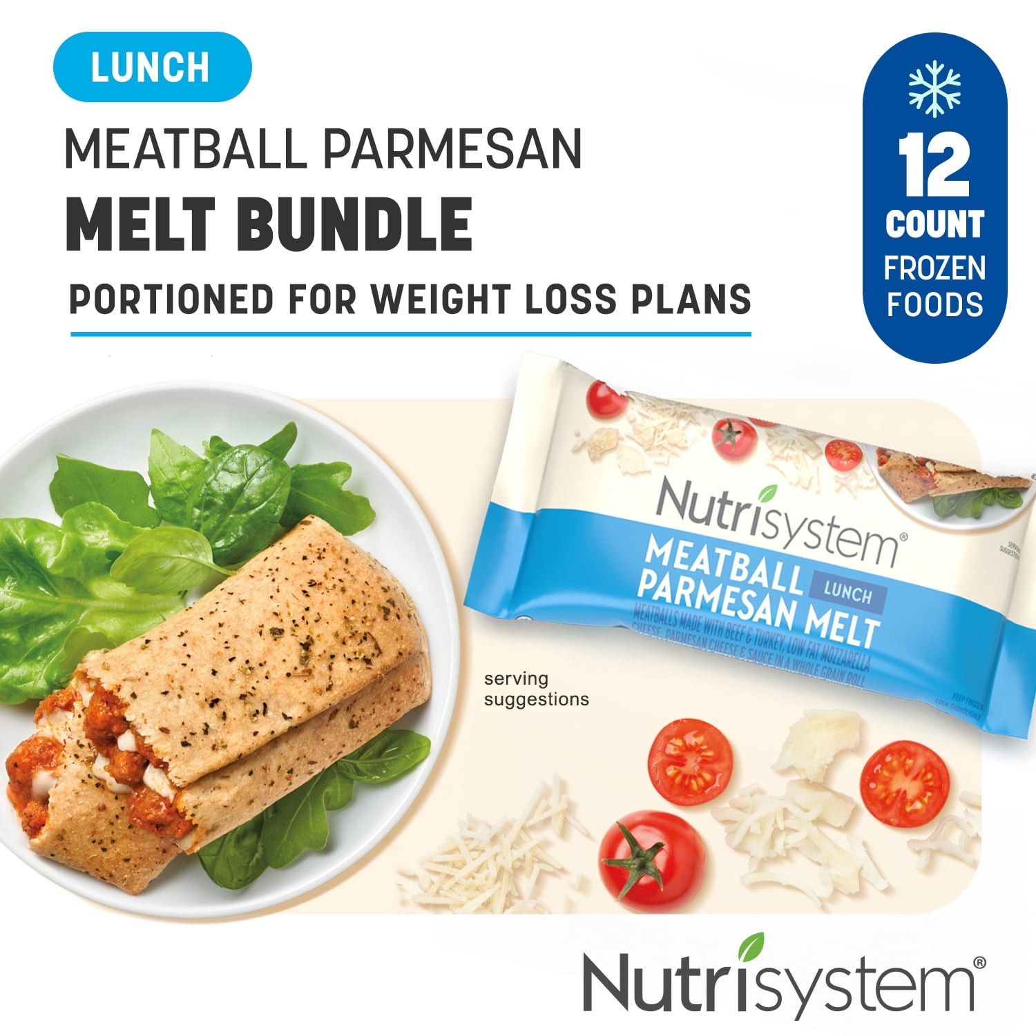 Nutrisystem Meatball Parmesan Lunch Melt, Frozen Packaged Meal, 12 Count