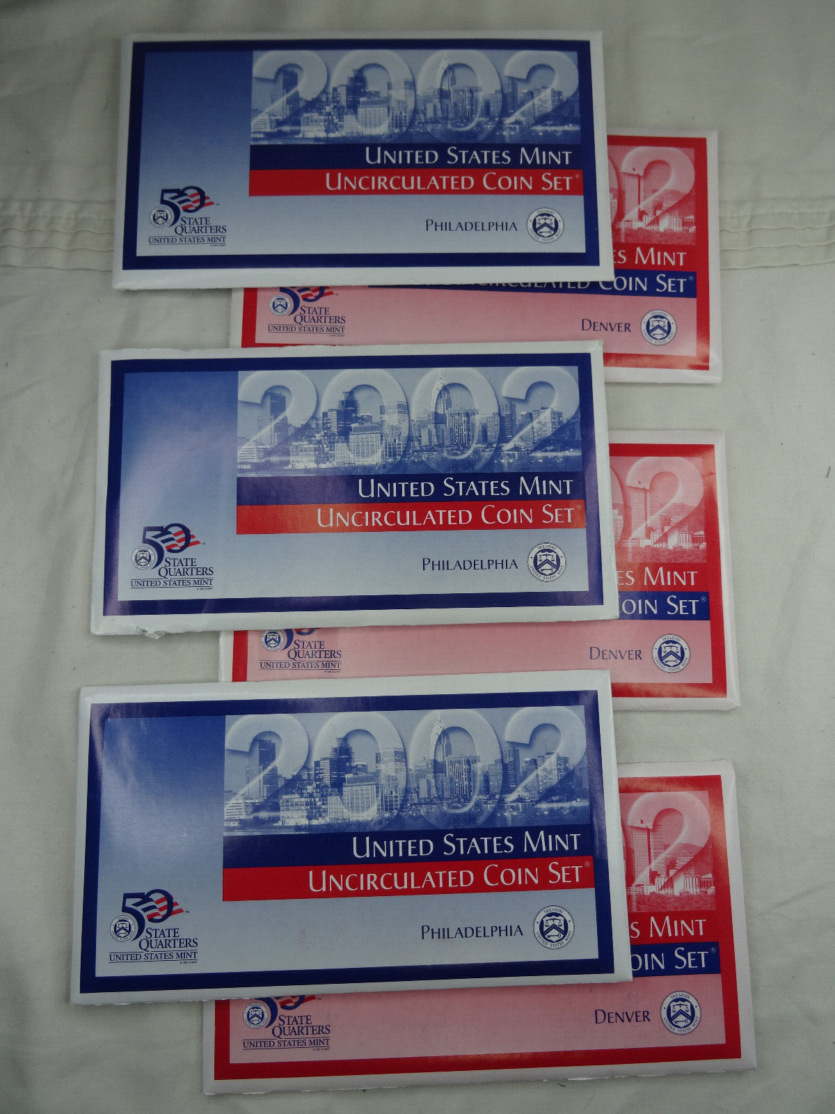 (3) 2002 P & D US Mint Uncirculated Sets 54 Coins OGP Original Envelopes BU