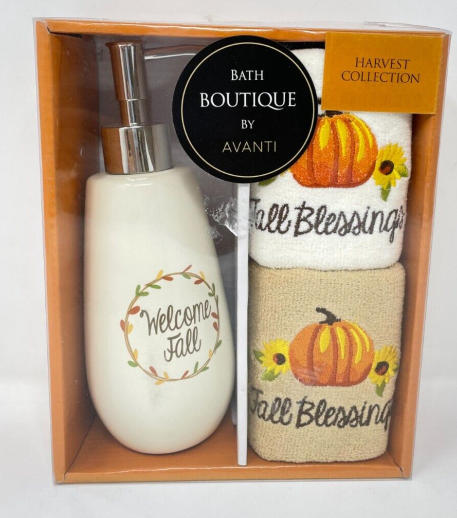 Avanti Harvest Welcome Fall Blessings 3-Pc Lotion Pump Fingertip Towels Gift Set